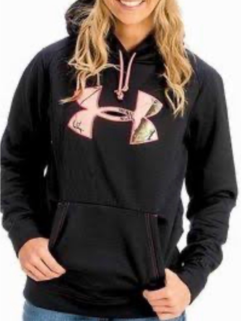 Under Armour Black Hoodie with Pink Logo Accent